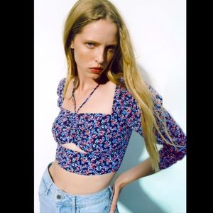 Zara Multicolored Floral Printed Cut Out Top Size S